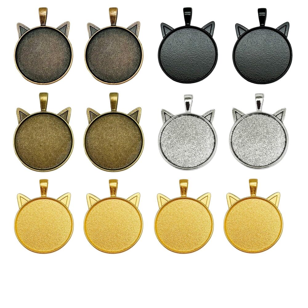 1633 30PCS Cat Blank Bezel Pendants Alloy Tray Bases Charms for Photo